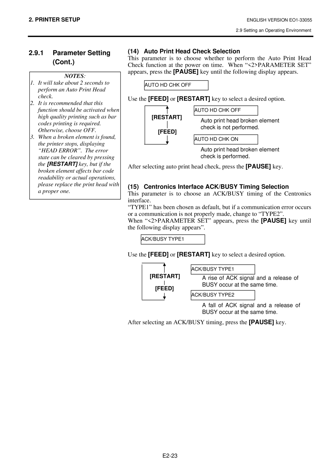 Toshiba B-852 owner manual Auto Print Head Check Selection, After selecting auto print head check, press the Pause key 