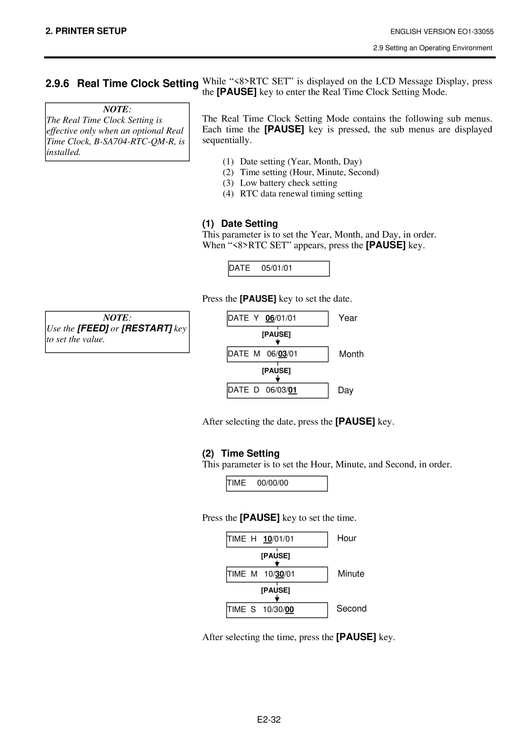 Toshiba B-852 owner manual Date Setting, Time Setting 