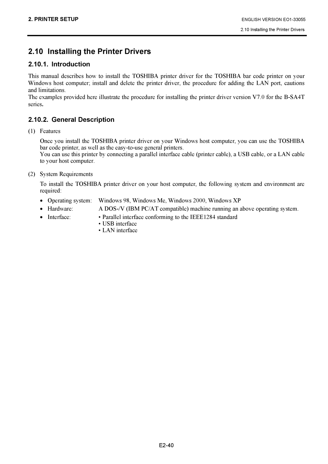 Toshiba B-852 owner manual Installing the Printer Drivers, Introduction, General Description 