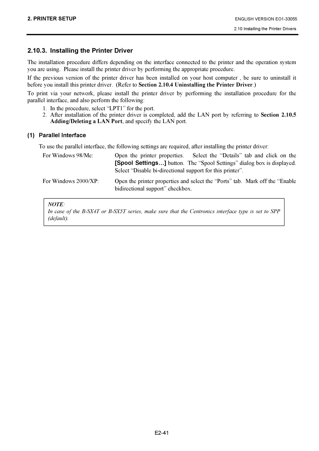 Toshiba B-852 owner manual Installing the Printer Driver, Parallel Interface 