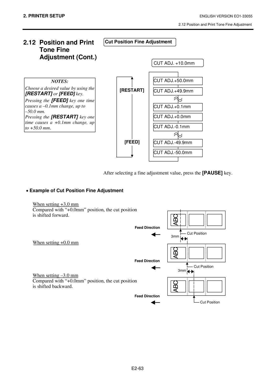 Toshiba B-852 owner manual Position and Print Tone Fine Adjustment 