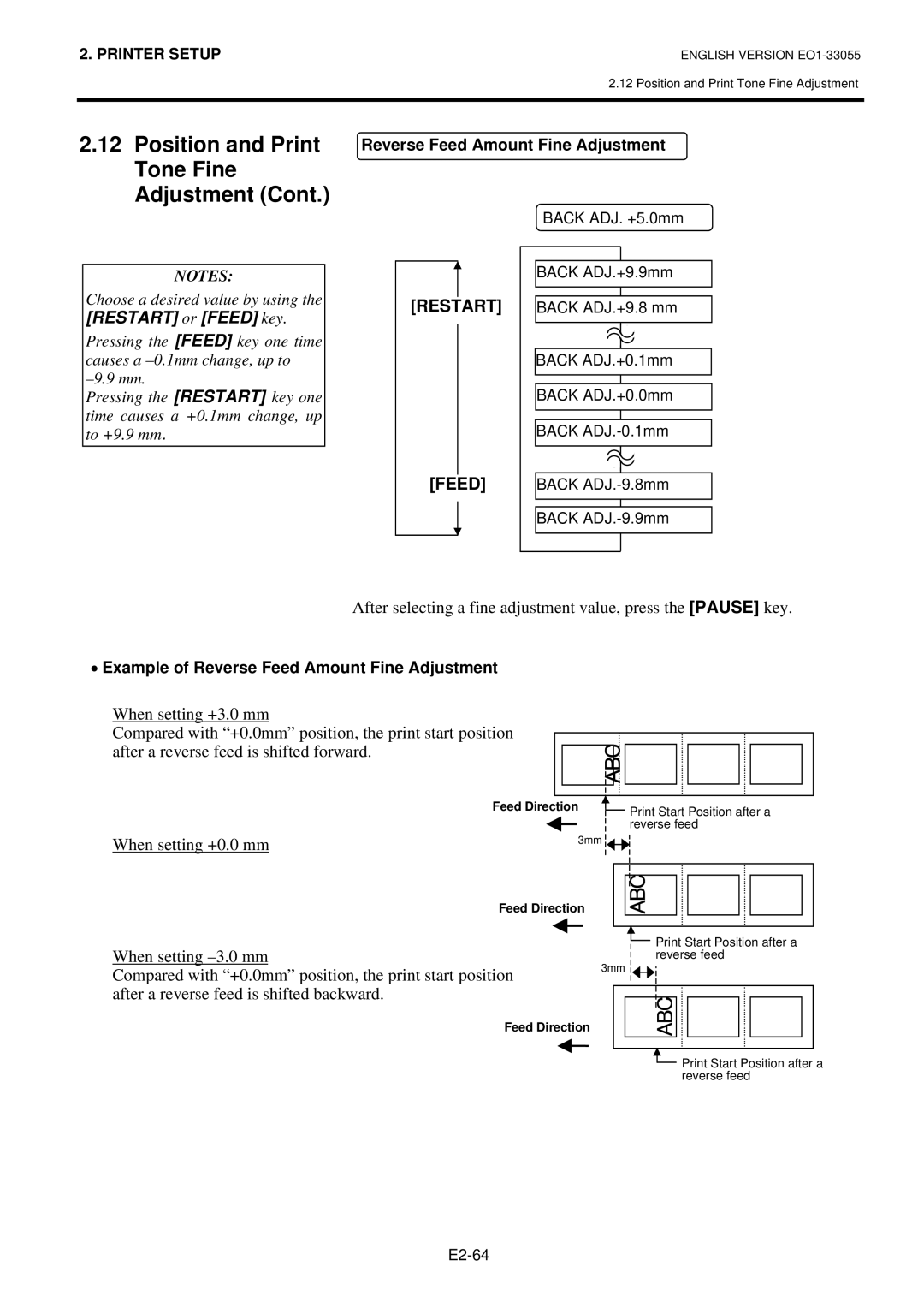 Toshiba B-852 owner manual Restart Feed 