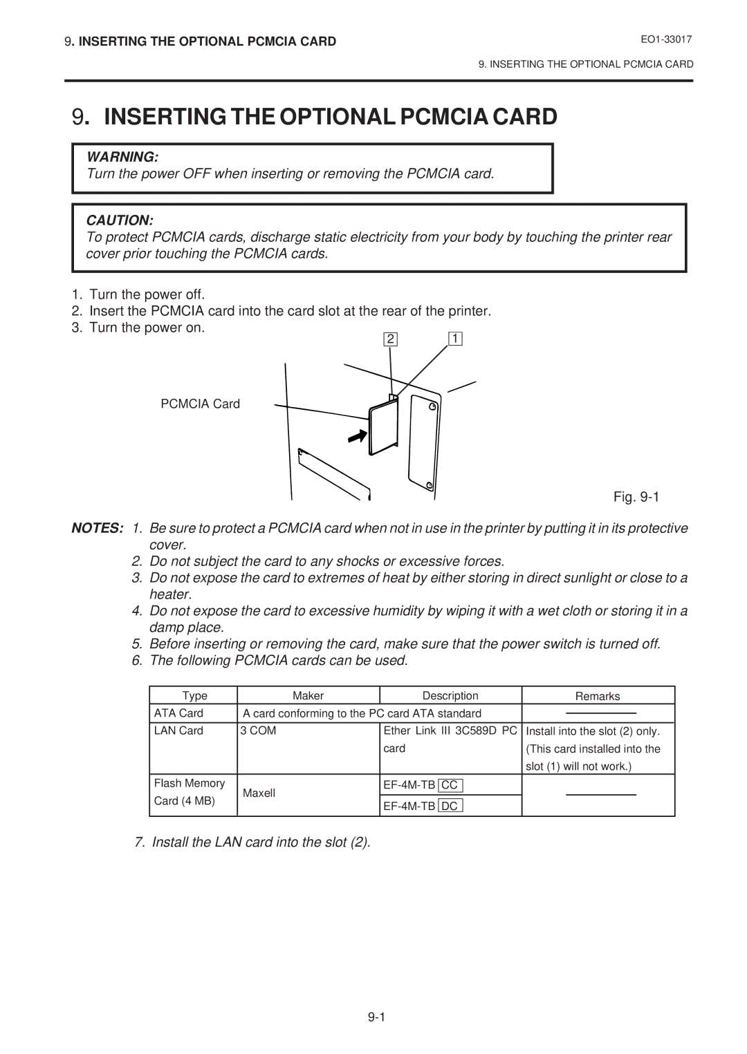 Toshiba B-880-QQ SERIES owner manual Inserting the Optional Pcmcia Card, Com 