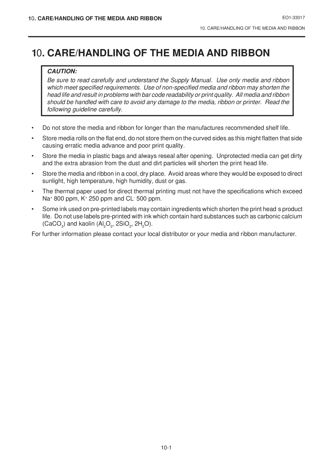 Toshiba B-880-QQ SERIES owner manual CARE/HANDLING of the Media and Ribbon 