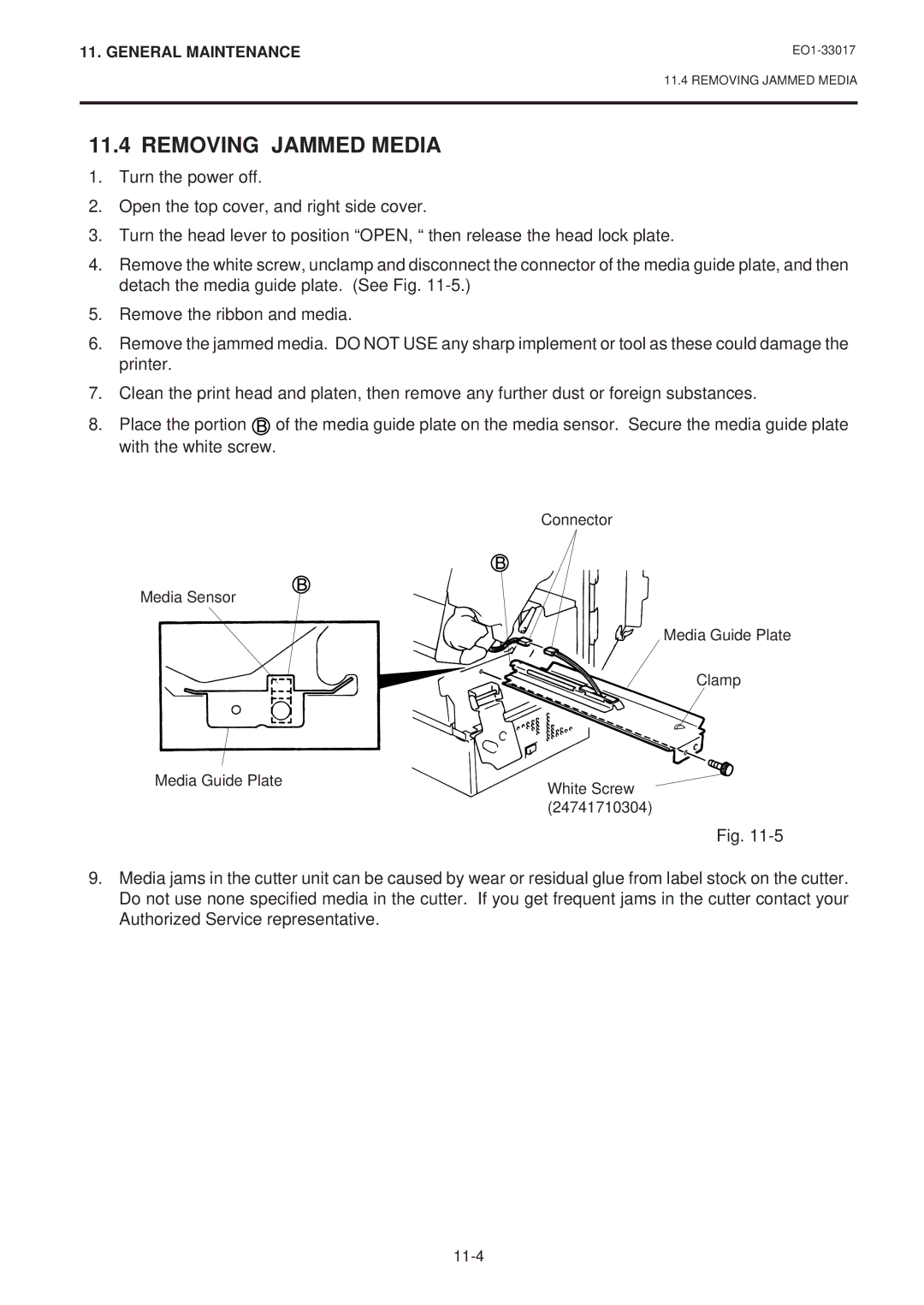 Toshiba B-880-QQ SERIES owner manual Removing Jammed Media 