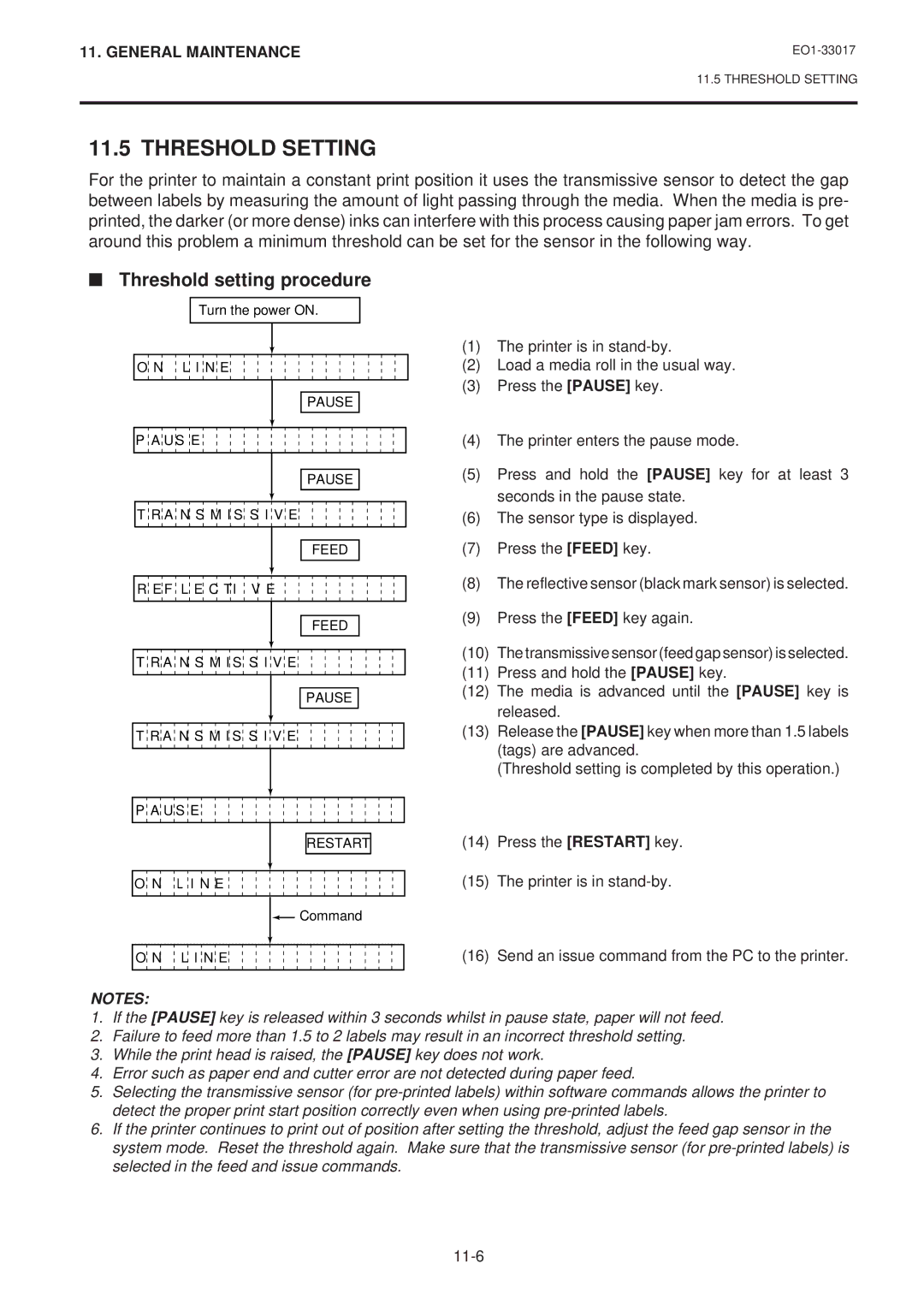 Toshiba B-880-QQ SERIES owner manual Threshold Setting, Threshold setting procedure 