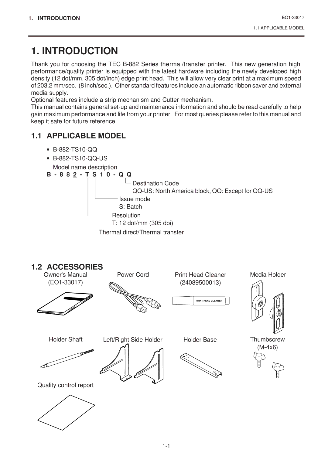 Toshiba B-880-QQ SERIES owner manual Introduction, Applicable Model, Accessories, 8 2 T S 1 0 Q Q 