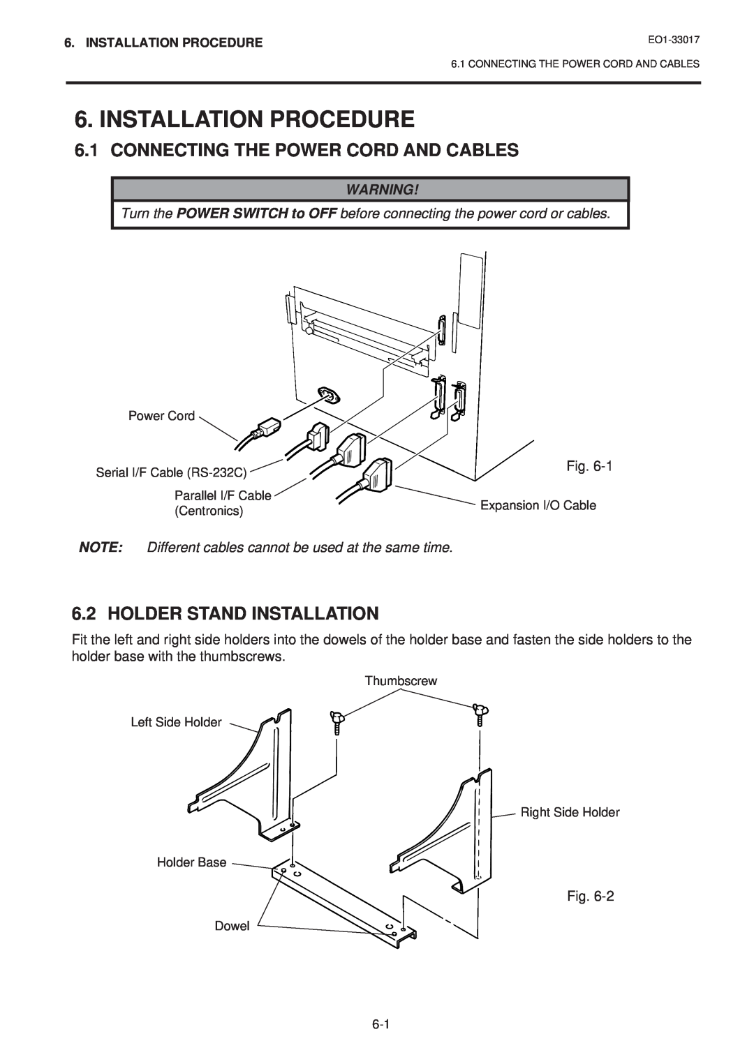 Toshiba B-880-QQ SERIES Installation Procedure, Connecting The Power Cord And Cables, Holder Stand Installation 