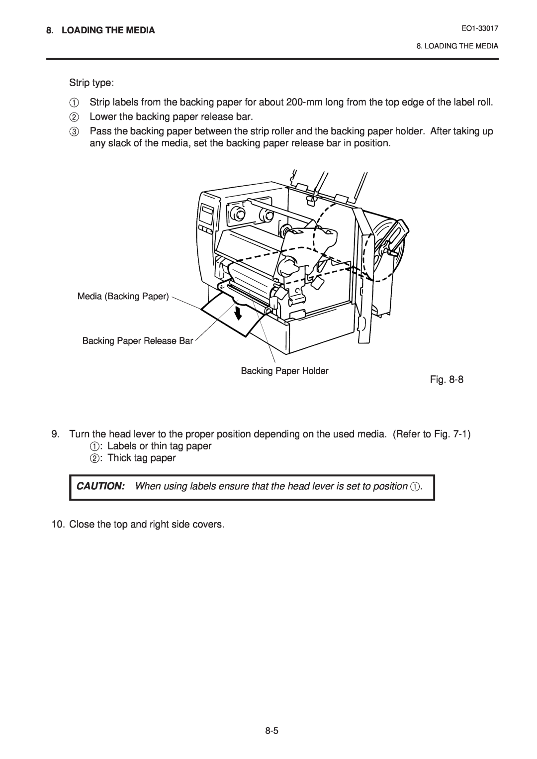 Toshiba B-880-QQ SERIES owner manual Media Backing Paper Backing Paper Release Bar Backing Paper Holder 