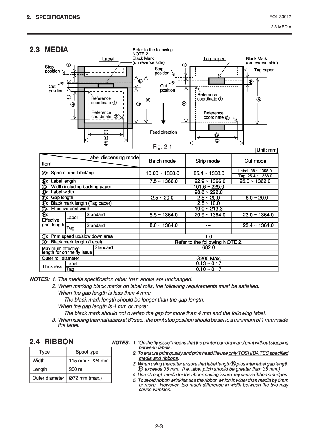 Toshiba B-880-QQ SERIES owner manual Media, Ribbon, Specifications 