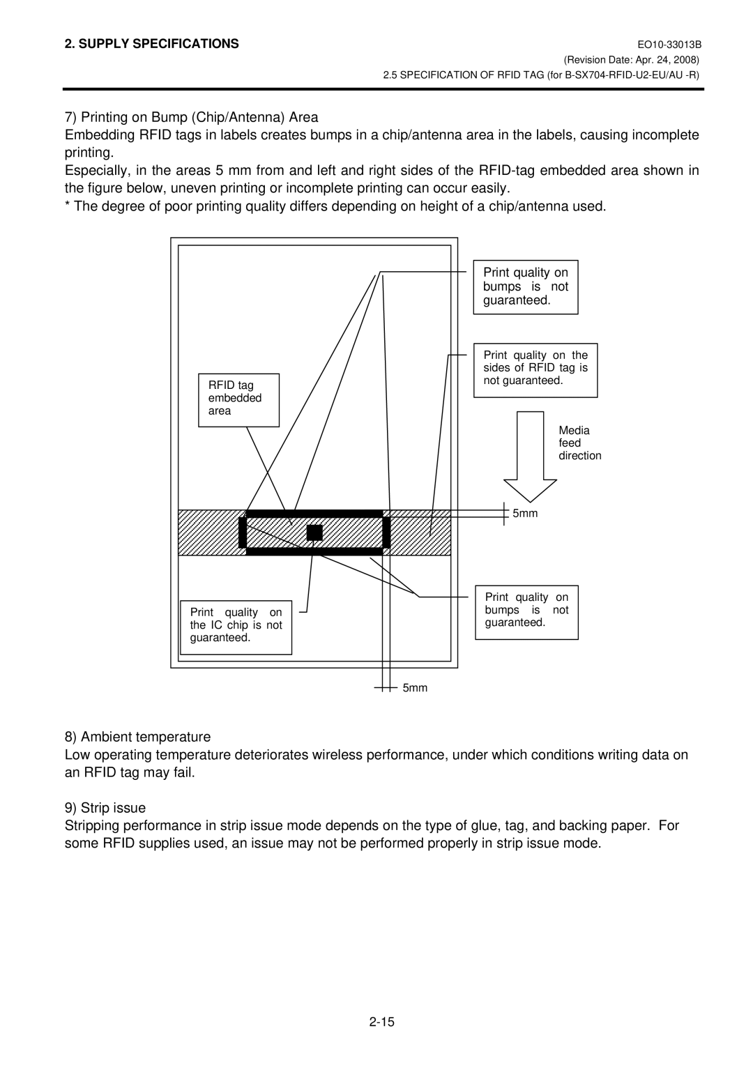 Toshiba B-SX5T, B-9700-LAN-QM-R, B9700LANQMR manual Print quality on bumps is not guaranteed 