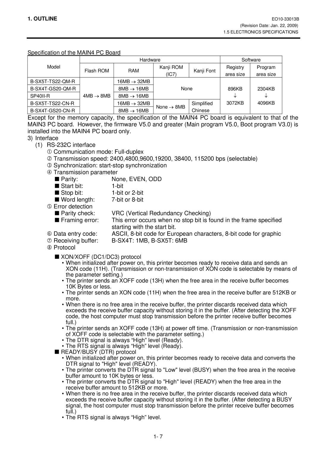 Toshiba B-9700-LAN-QM-R, B-SX5T, B9700LANQMR manual Specification of the MAIN4 PC Board 