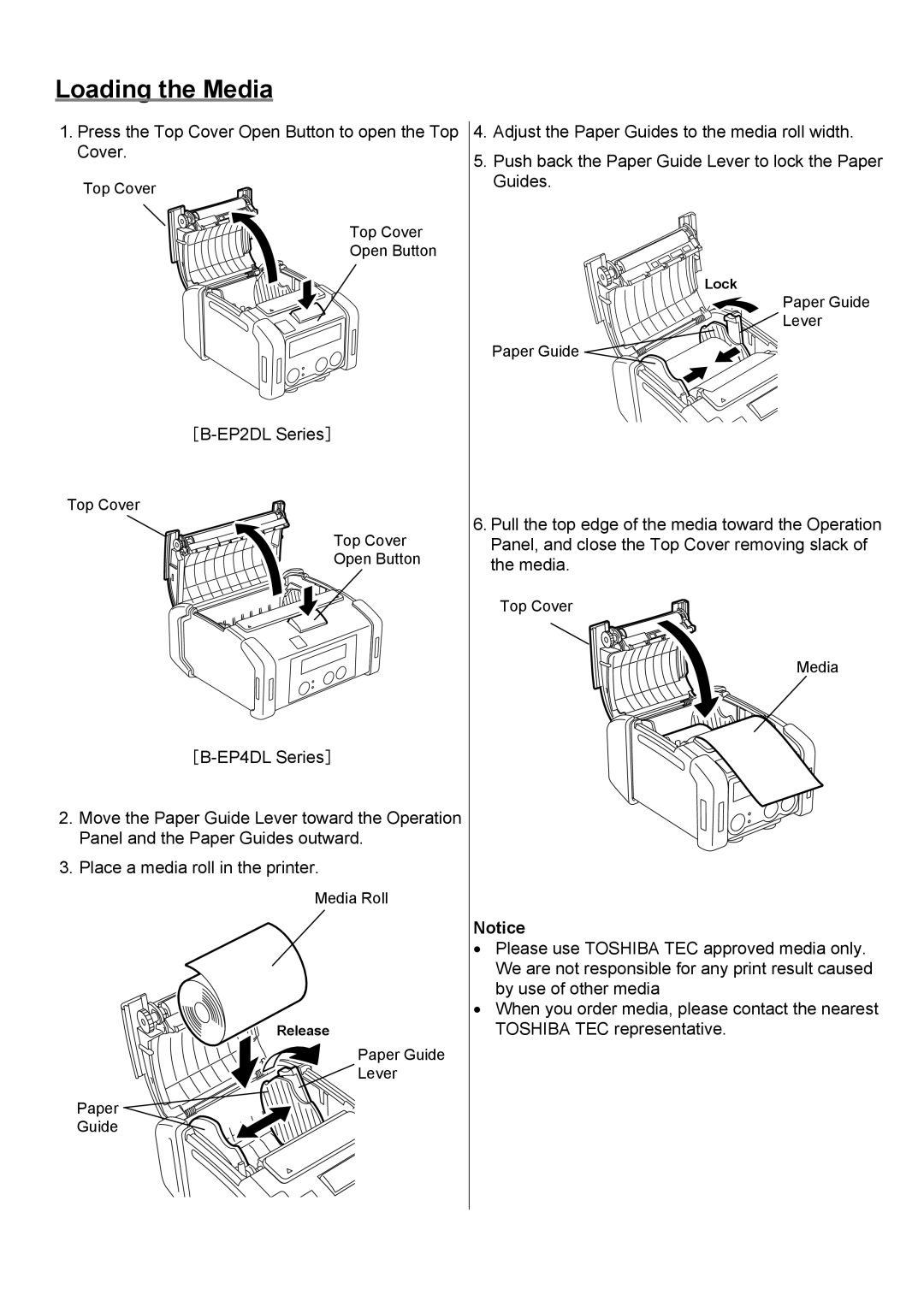 Toshiba B-EP2DL, B-EP4DL owner manual Loading the Media 