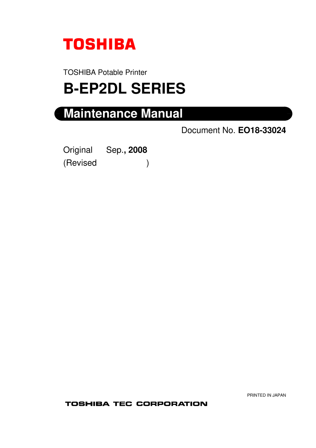 Toshiba B-EP2DL manual EP2DL Series 