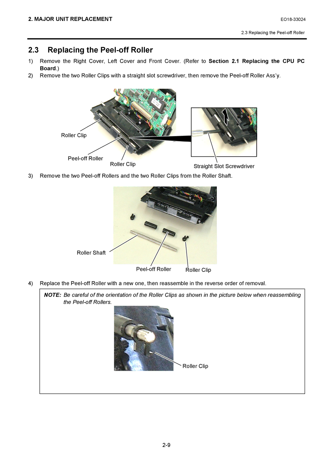 Toshiba B-EP2DL manual Replacing the Peel-off Roller 