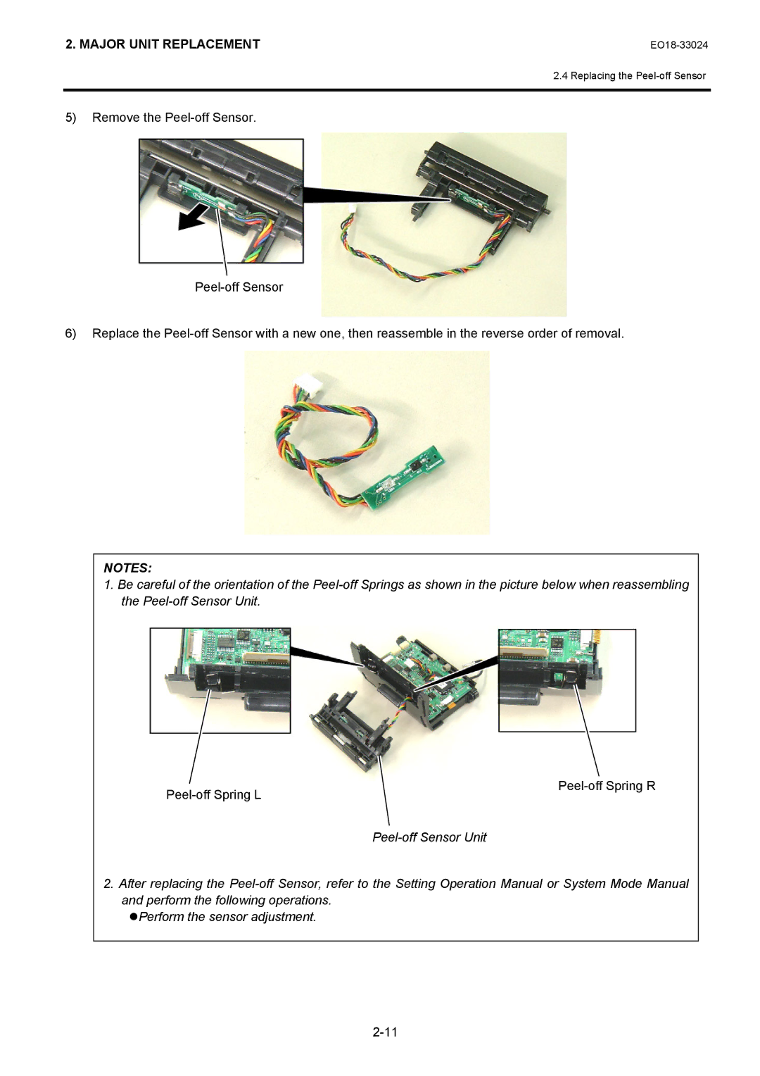 Toshiba B-EP2DL manual Peel-off Sensor Unit ZPerform the sensor adjustment 