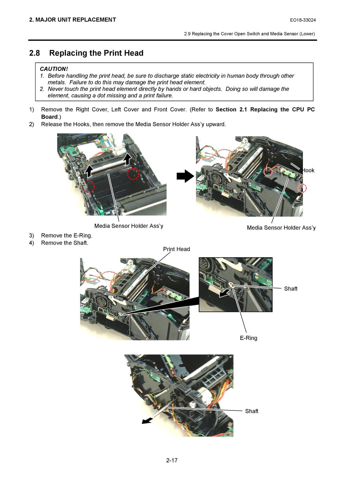 Toshiba B-EP2DL manual Replacing the Print Head 