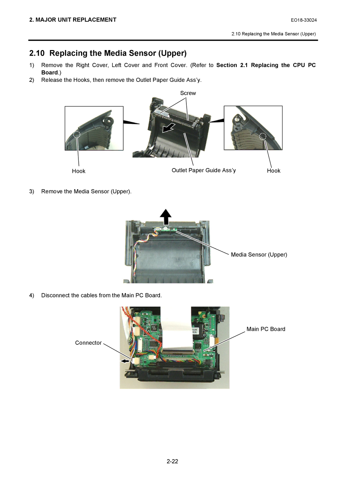 Toshiba B-EP2DL manual Replacing the Media Sensor Upper 