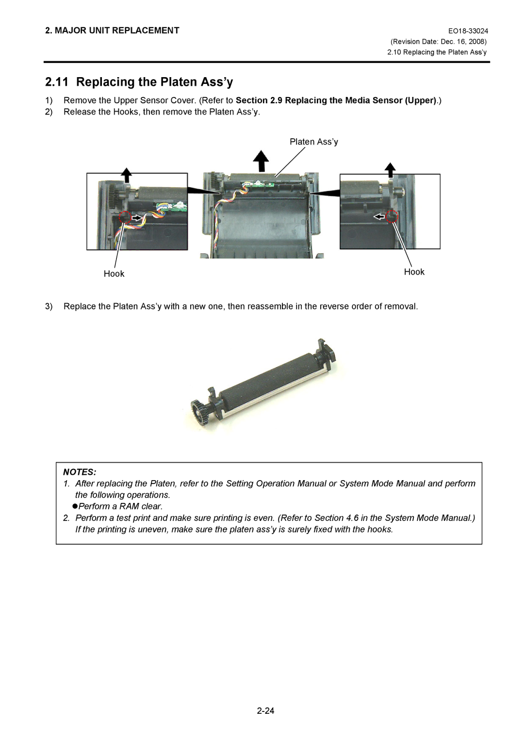 Toshiba B-EP2DL manual Replacing the Platen Ass’y 