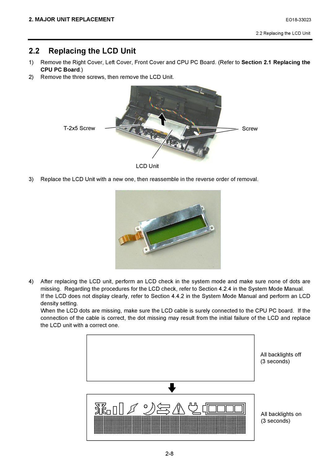 Toshiba B-EP4DL manual Replacing the LCD Unit 