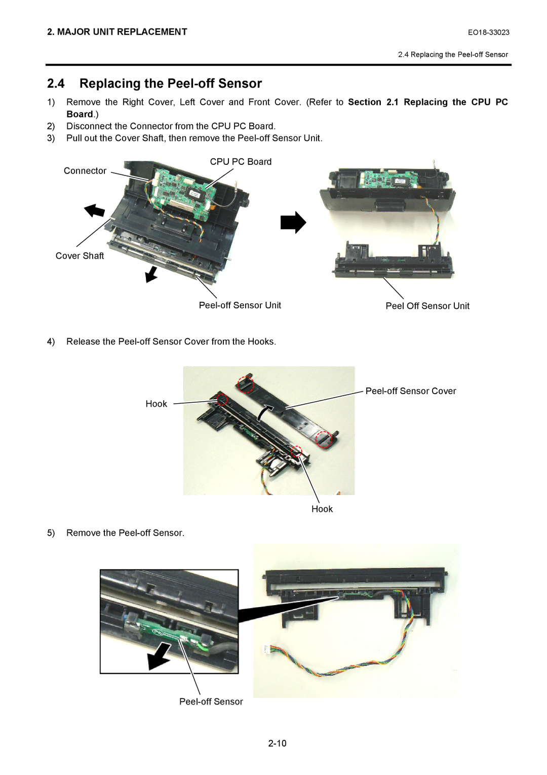 Toshiba B-EP4DL manual Replacing the Peel-off Sensor 