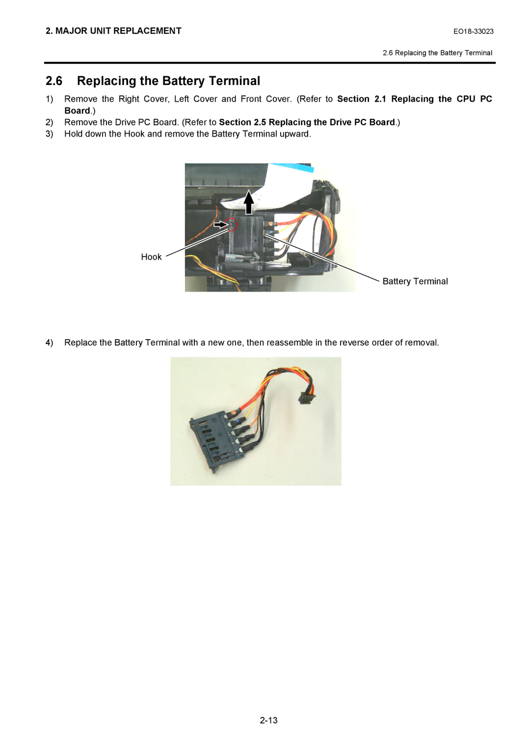 Toshiba B-EP4DL manual Replacing the Battery Terminal 