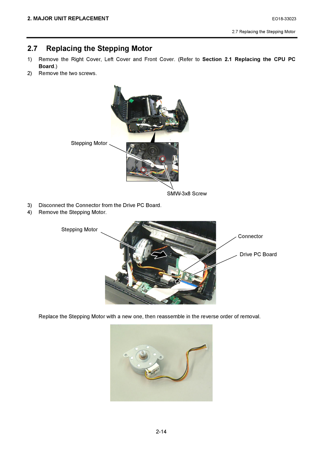 Toshiba B-EP4DL manual Replacing the Stepping Motor 