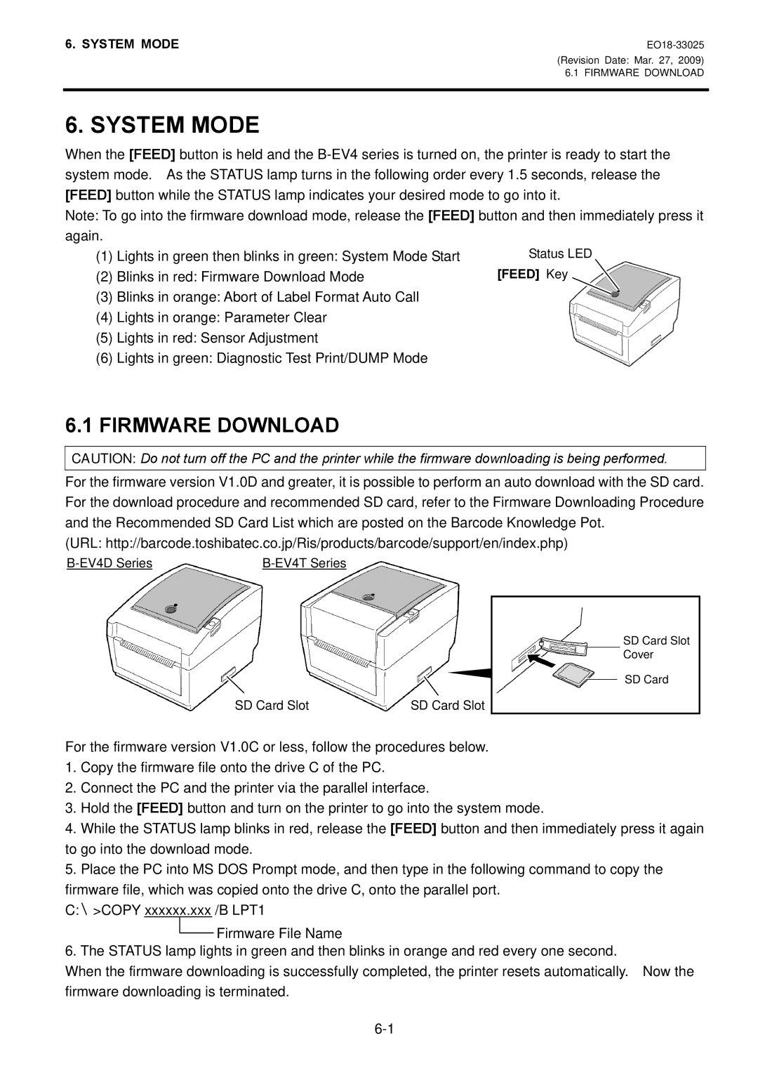 Toshiba B-EV4 manual System Mode 