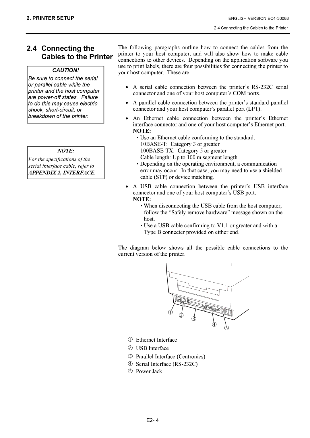 Toshiba B-EV4D owner manual Connecting the Cables to the Printer 