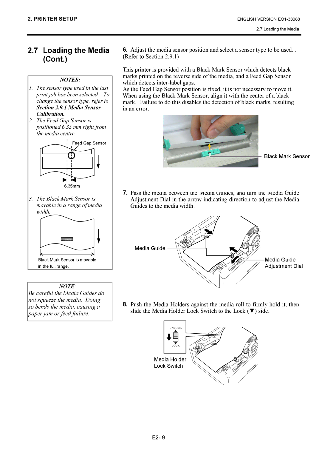 Toshiba B-EV4D owner manual Media Sensor Calibration 