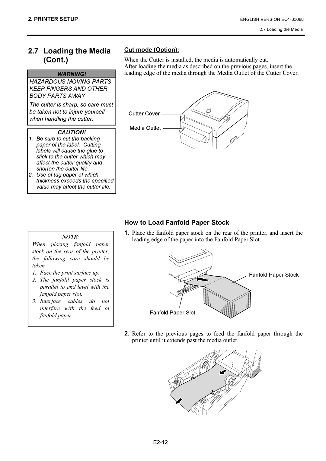 Toshiba B-EV4D owner manual How to Load Fanfold Paper Stock, Cut mode Option 