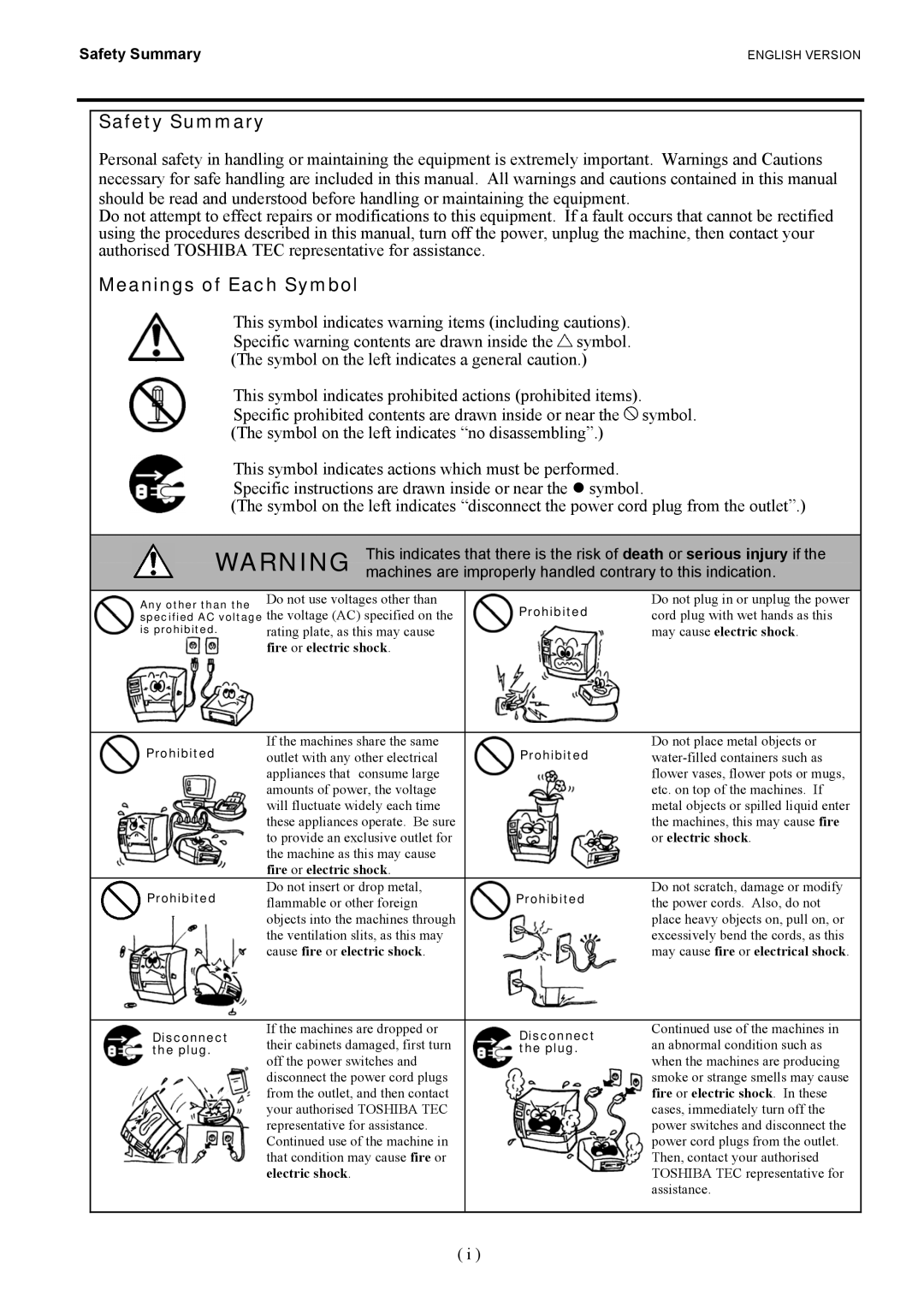 Toshiba B-EV4D owner manual Safety Summary, Meanings of Each Symbol 