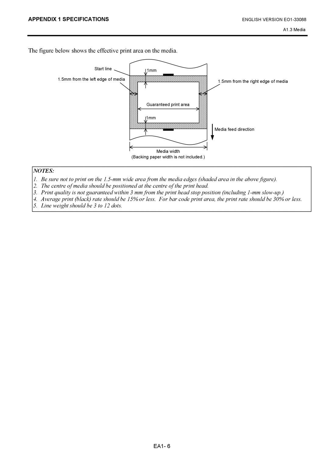 Toshiba B-EV4D owner manual Figure below shows the effective print area on the media 