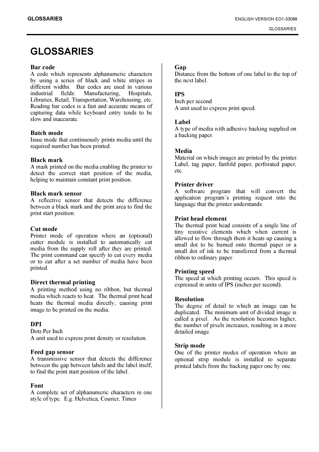 Toshiba B-EV4D owner manual Glossaries, Bar code 