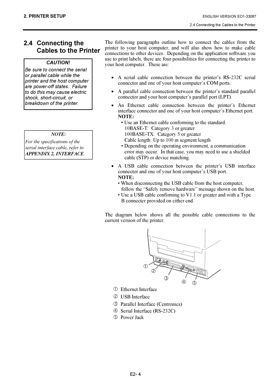 Toshiba EO1-33087, B-EV4T SERIES owner manual Connecting the Cables to the Printer 