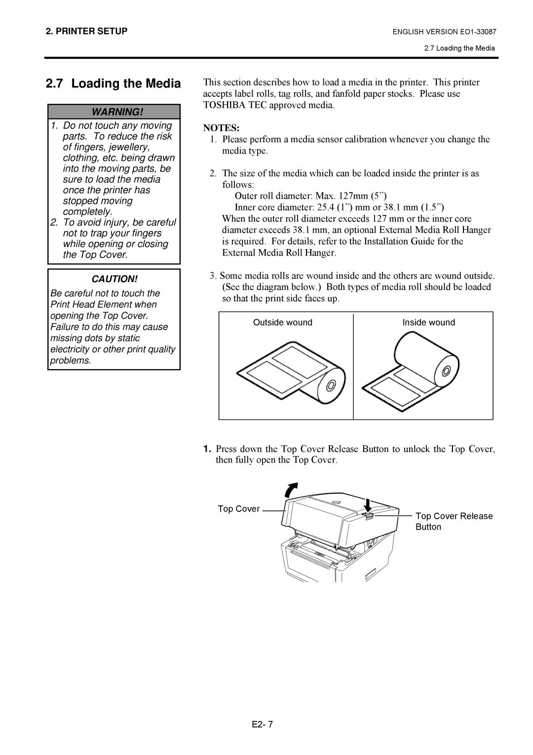 Toshiba B-EV4T SERIES, EO1-33087 owner manual Loading the Media 