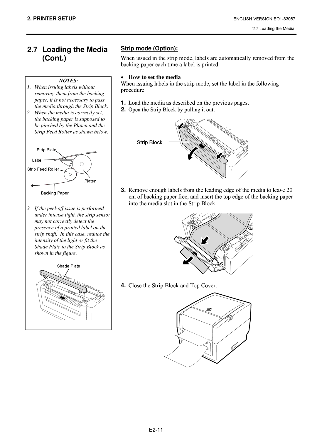 Toshiba B-EV4T SERIES, EO1-33087 owner manual Strip mode Option, How to set the media 