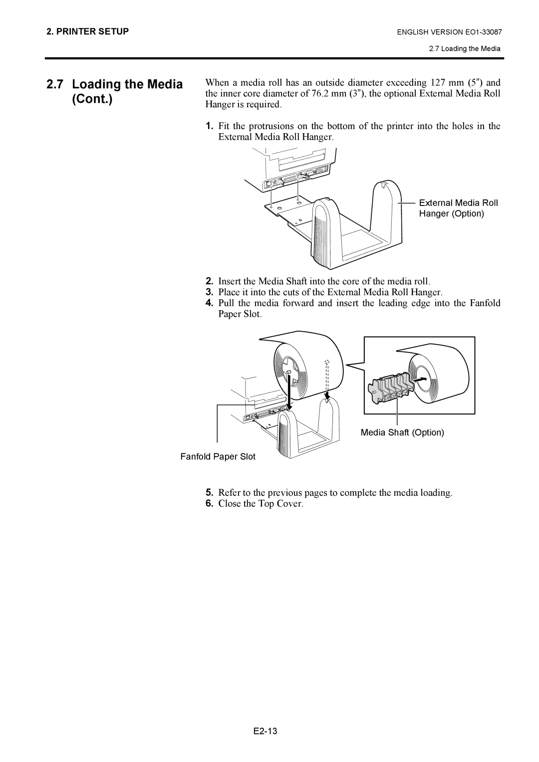 Toshiba B-EV4T SERIES, EO1-33087 owner manual External Media Roll Hanger Option 