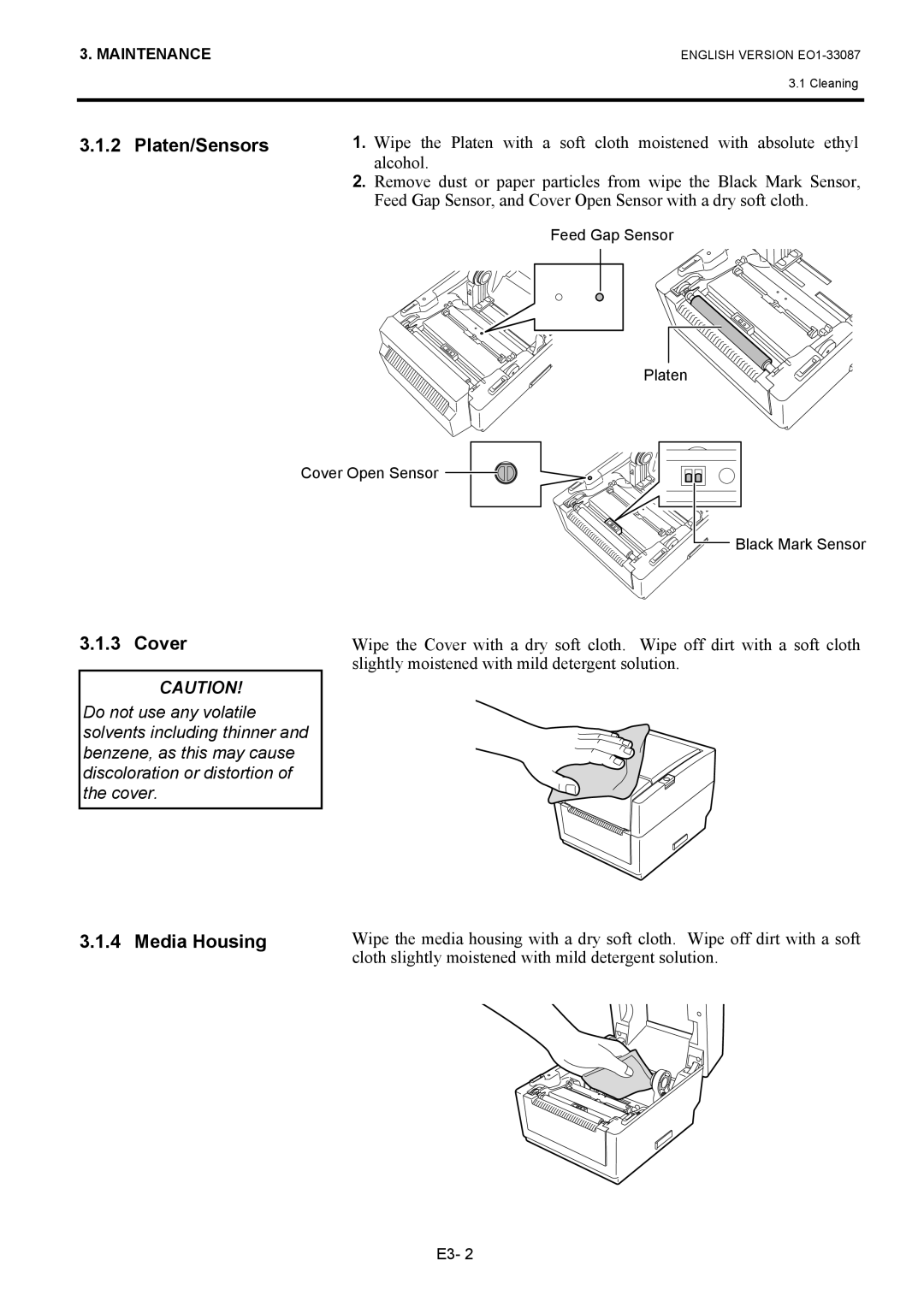 Toshiba EO1-33087, B-EV4T SERIES owner manual Platen/Sensors, Cover, Media Housing 