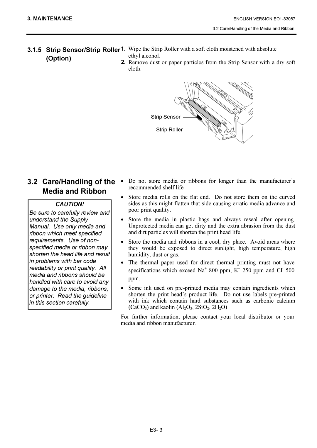 Toshiba B-EV4T SERIES, EO1-33087 owner manual Care/Handling of the Media and Ribbon, Option 