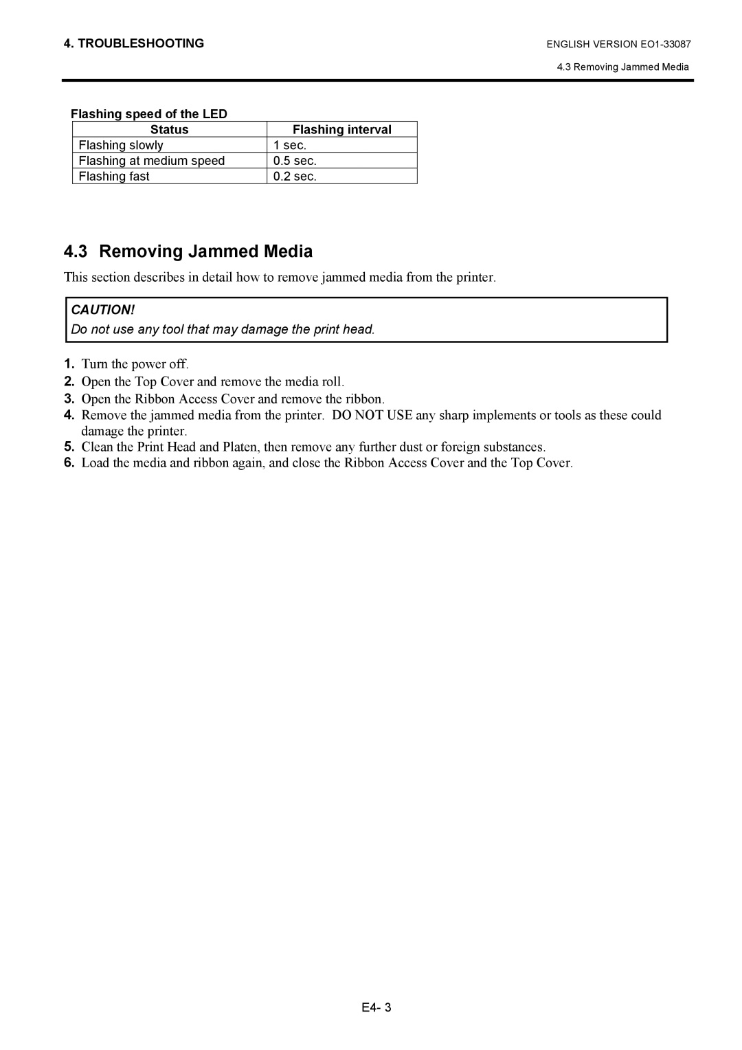 Toshiba EO1-33087, B-EV4T SERIES owner manual Removing Jammed Media 