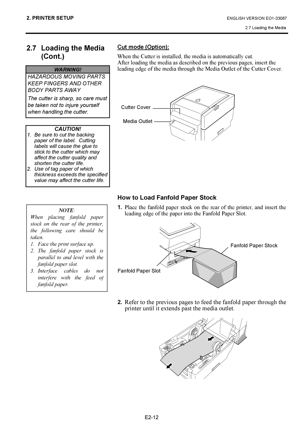 Toshiba B-EV4T owner manual How to Load Fanfold Paper Stock, Cut mode Option 