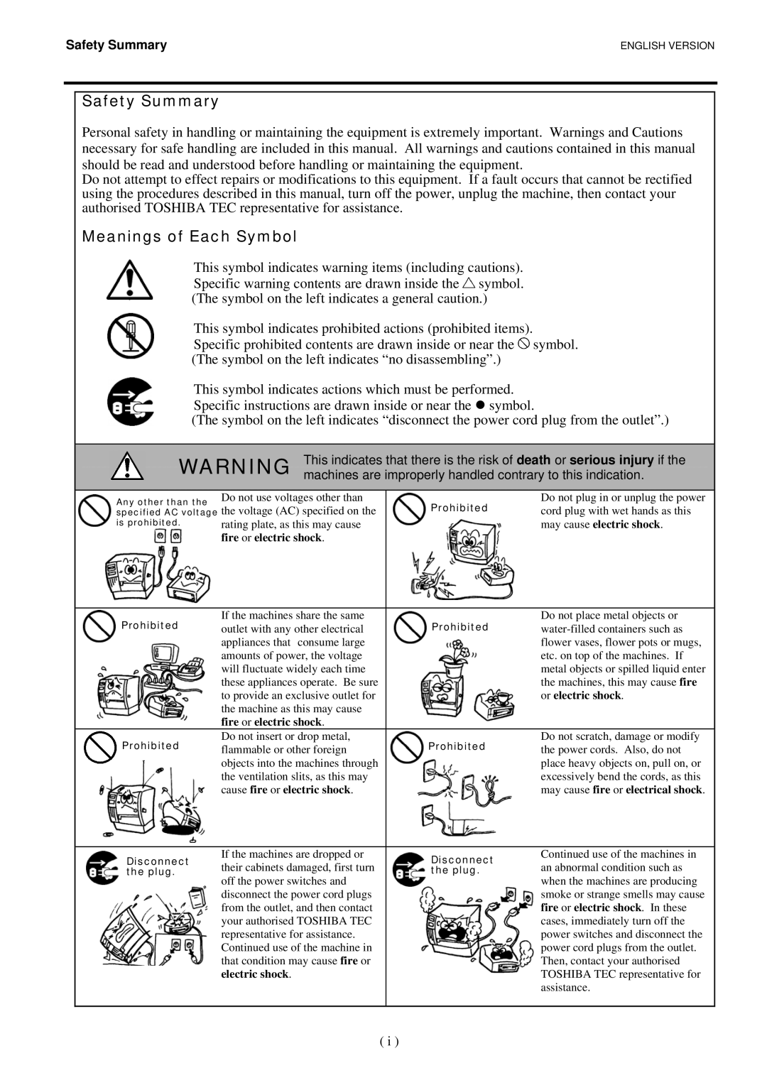 Toshiba B-EV4T owner manual Safety Summary, Meanings of Each Symbol 