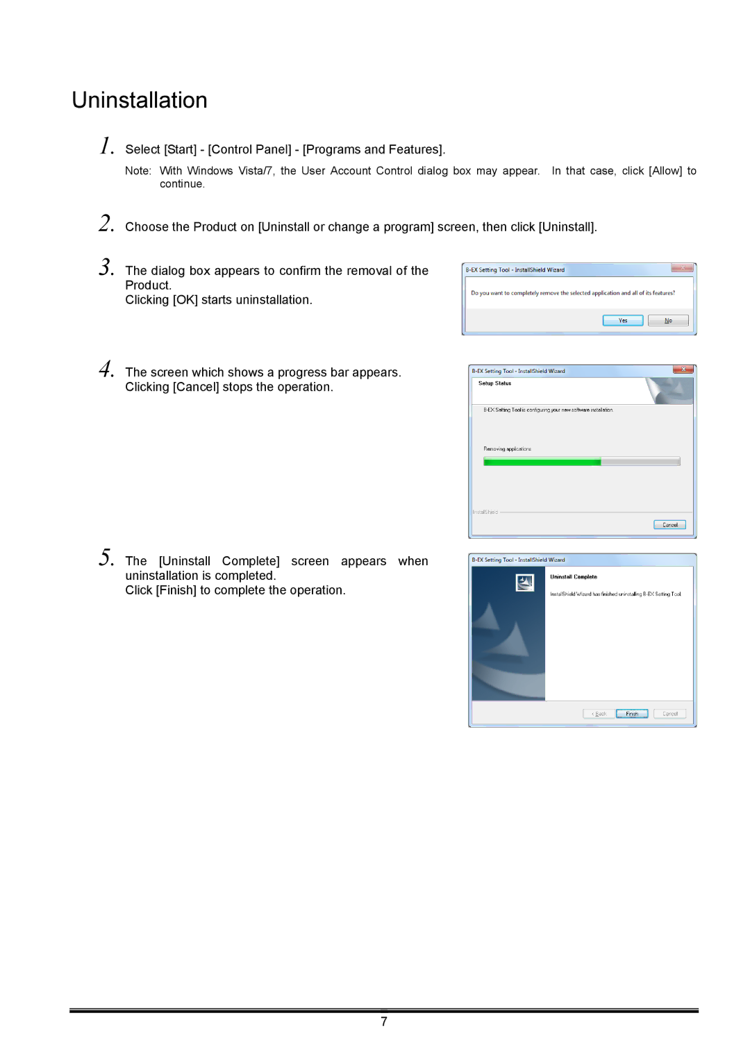 Toshiba B-EX operation manual Uninstallation 