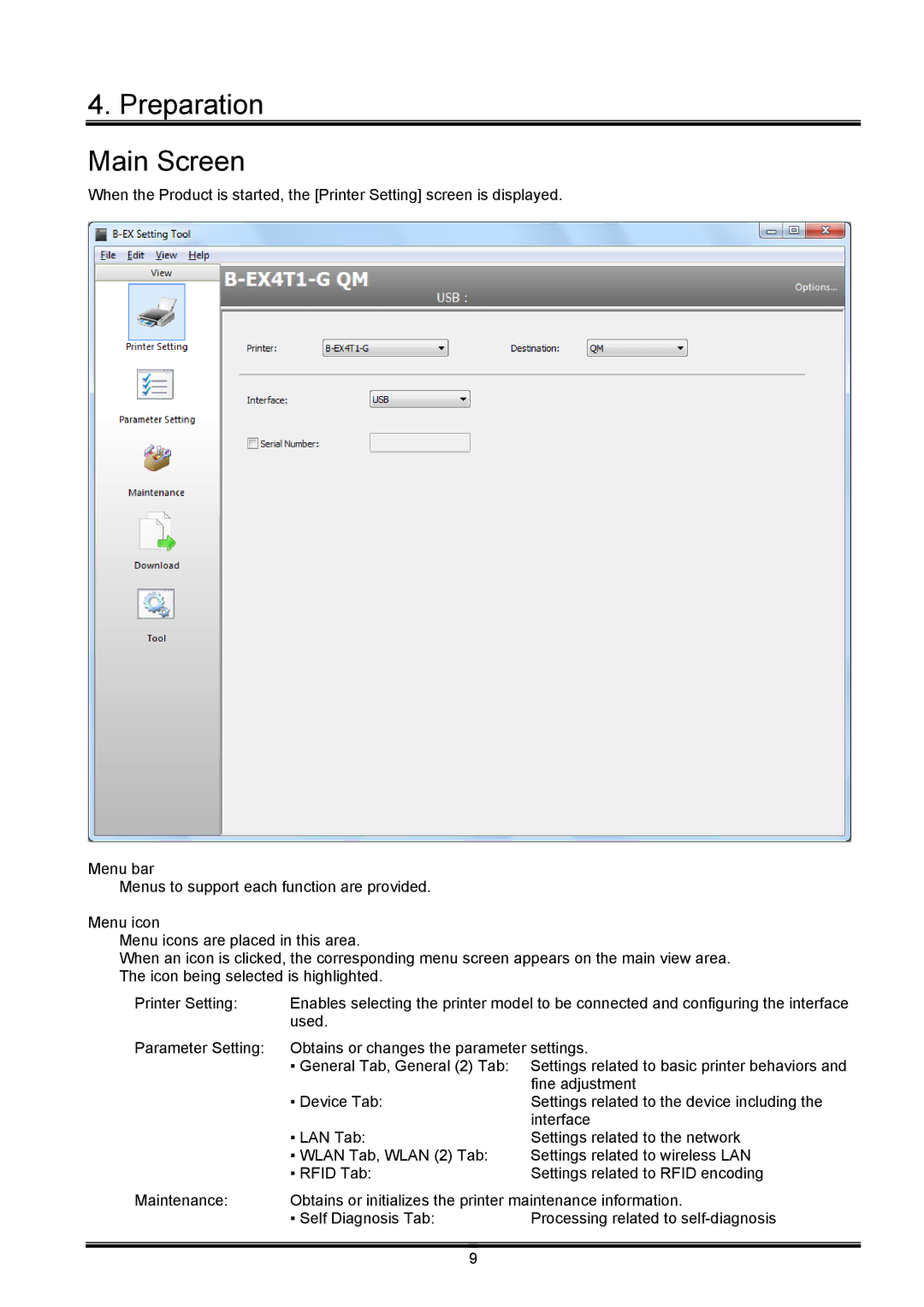 Toshiba B-EX operation manual Preparation Main Screen 