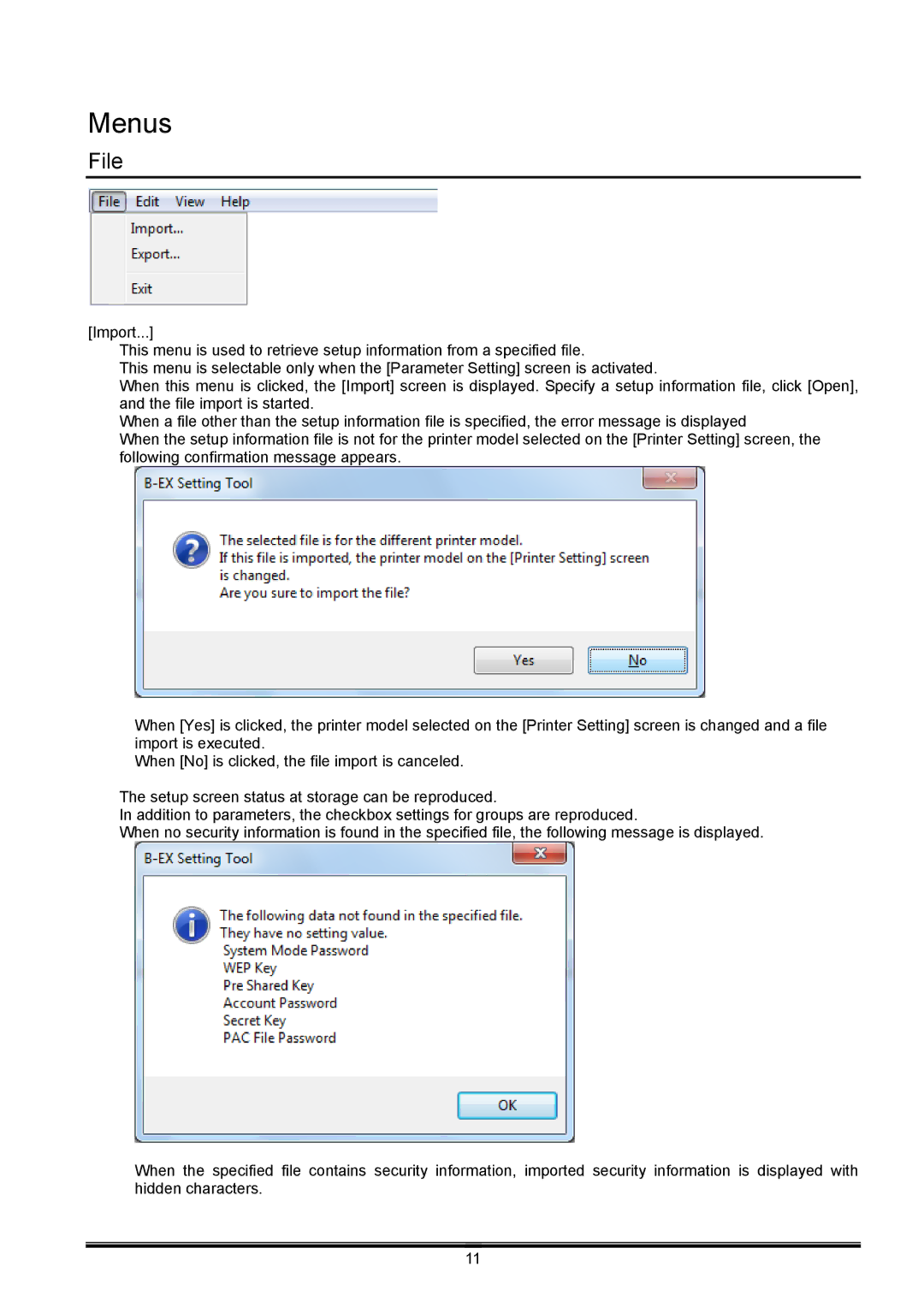 Toshiba B-EX operation manual Menus, File 