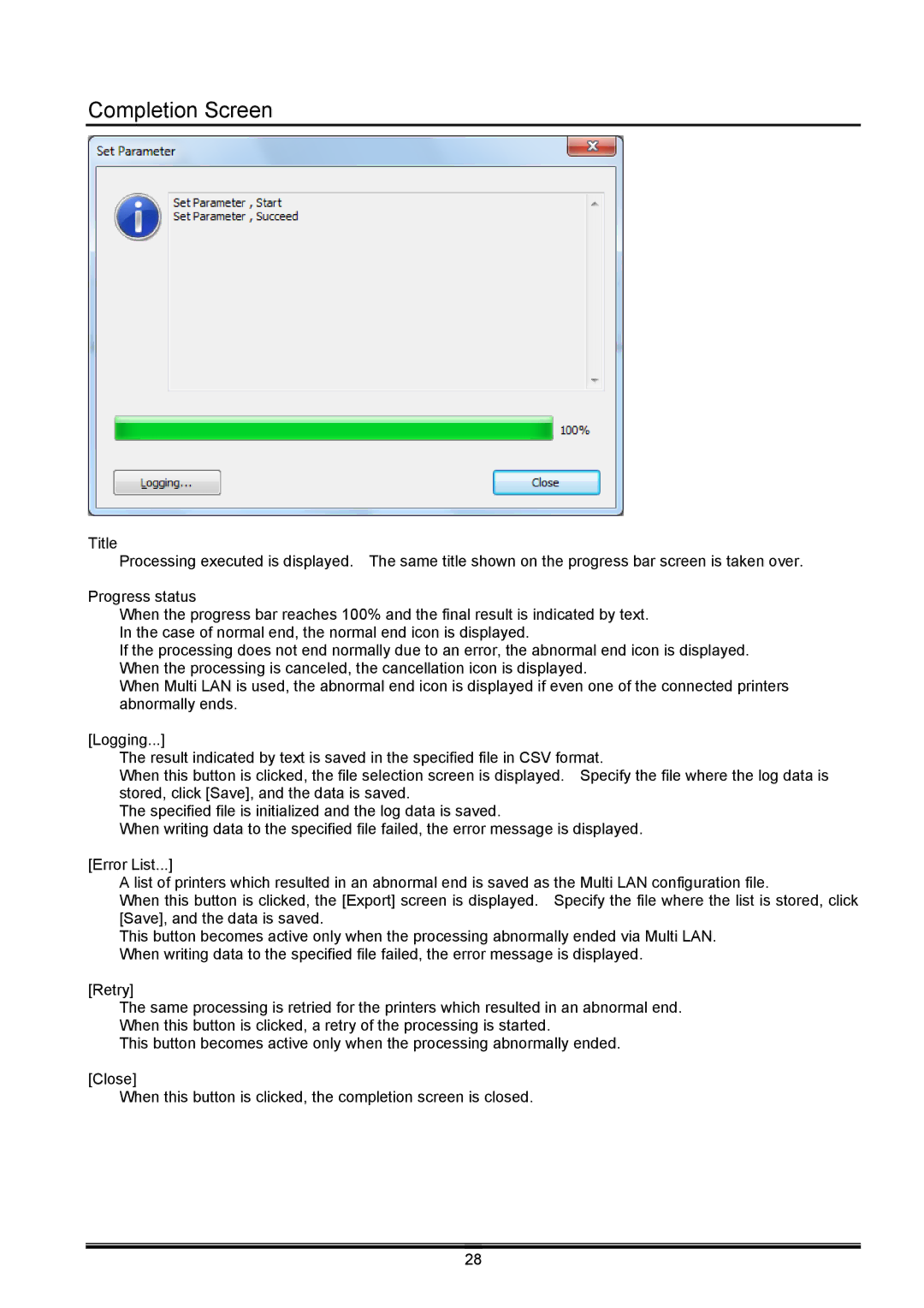 Toshiba B-EX operation manual Completion Screen 