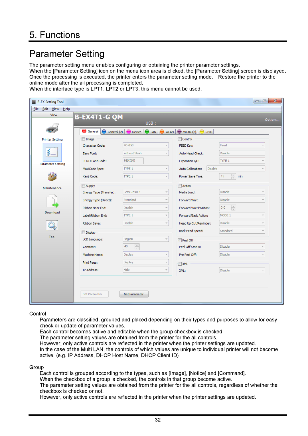 Toshiba B-EX operation manual Functions Parameter Setting 