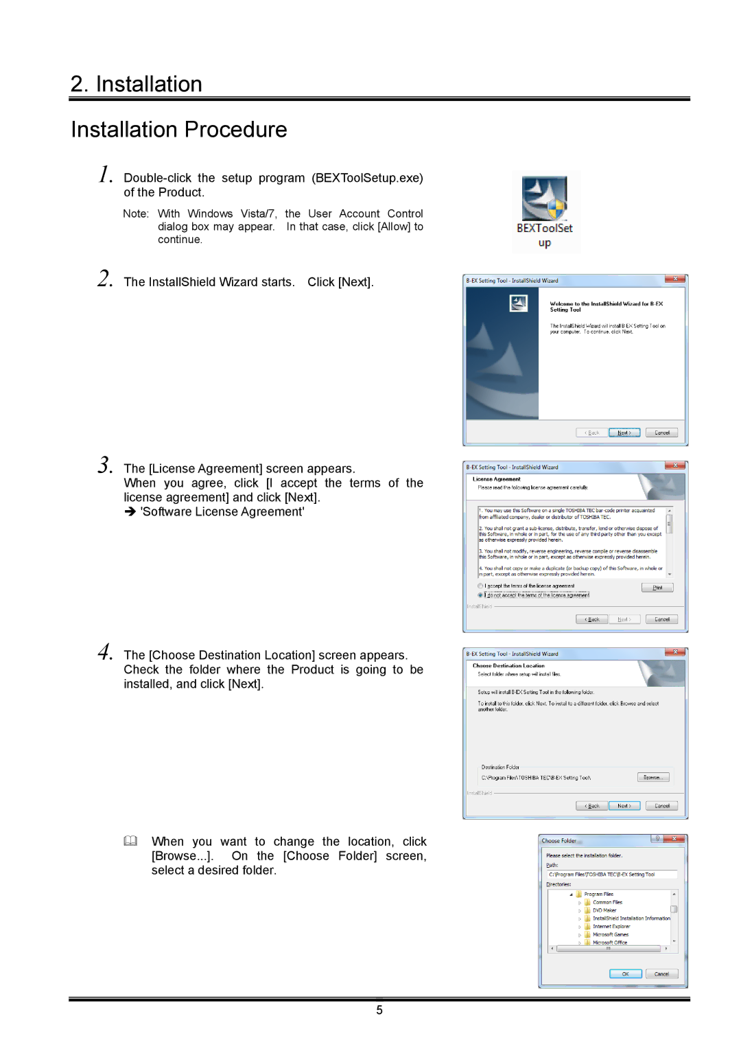 Toshiba B-EX operation manual Installation Installation Procedure 