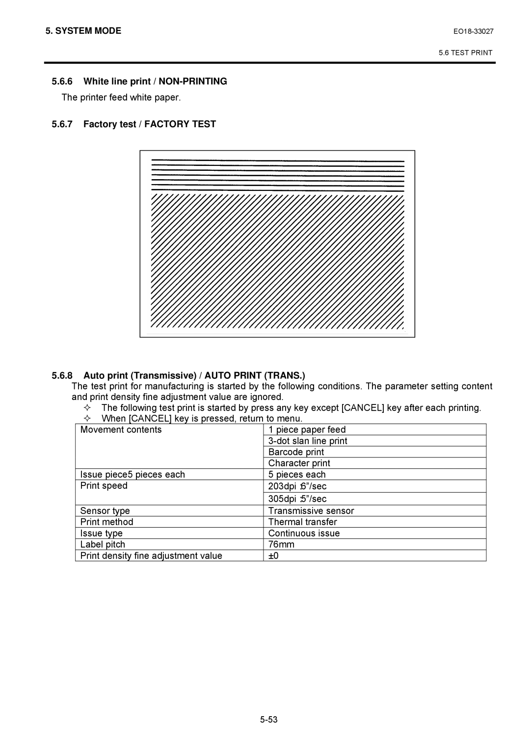 Toshiba B-EX4 manual Factory test / Factory Test, Auto print Transmissive / Auto Print Trans 